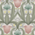 Обои в интерьере Fardis - Artisan арт. 11744. Дизайн напоминает средневековый стиль с угловатыми элементами, цветочный рисунок выполнен в розовых, цитрусовых и цвета морской волны оттенках с зеленой и серой растительностью на светло-сером фоне. Стильный интерьер, цветы на обоях, фото в интерьере.