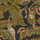 Обои Bush Baby от Cole & Son в оттенках зеленого и оранжевого на черном фоне, с изображением африканских коралловых деревьев, на ветках которых расположились зверьки галаго. Купить обои в салонах О-Дизайн.
