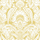 Обои арт. 94/2013. Растительный орнамент, состоящий из декоративных листьев папоротника и экзотических фруктов, дизайн плавно перетекает в классический узор дамасков белого цвета на желтом фоне. Обои для квартиры, обои на стену, дизайнерские обои.