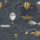 Купить английские флизелиновые обои Cole & Son® Fornasetti Senza Tempo Арт. 97/1002. с изображением отливающих драгоценными металлами дирижаблей и воздушных шаров на фоне темных кучевых облаков нарисованных мелким штрихом, для кабинета.