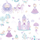 Флизелиновые обои в детскую для девочек с рисунками насекомых, животных, принцесс и замков фиолетово сиреневого цвета на белом фоне
