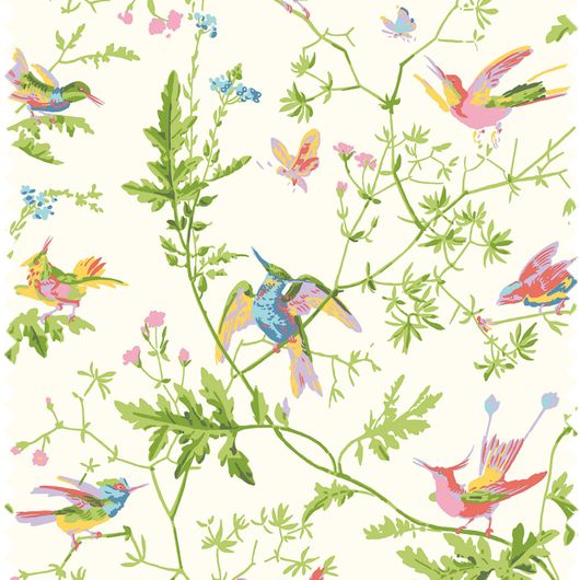 Рисунок Hummingbirds (колибри)  вышитый на ткани из 100% шелка от Cole&Son. Производство Англия. Арт. F125/1003.