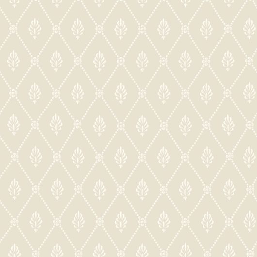 Обои Alma от Cole & Son с элегантным викторианским орнаментом, состоящим из миниатюрных стилизованных листочков в обрамлении трельяжной решетки из бус на фоне дымчато-бежевого цвета. Выбрать, заказать обои для гостиной, спальни в интернет-магазине, бесплатная доставка.