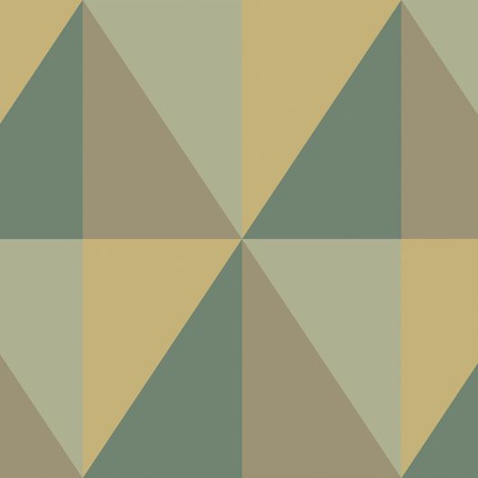 Обои из Великобритании коллекции Geometric II от COLE & SON. Зелено-коричневые с золотом треугольники Apex Grand для кабинета. Купить обои в интернет-магазине, большой ассортимент, бесплатная доставка.
