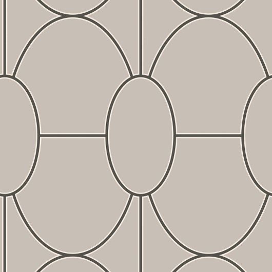 Обои из Великобритании коллекции Geometric II от COLE & SON. Геометрические бежево-черные линии овалов  Rivera для коридора. Купить обои в интернет-магазине, большой ассортимент, бесплатная доставка.