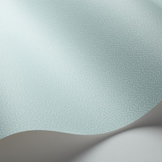 Обои Coral от Cole & Son в пастельных оттенках бирюзового с вариацией канонического дизайна блоковой печати Vermicell в уменьшенном формате. Выбрать, заказать обои для гостиной, кухни в интернет-магазине.