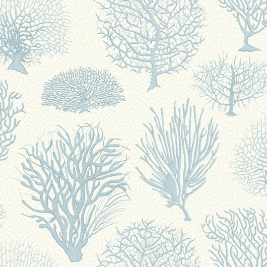 Обои Seafern от Cole & Son созданы по мотивам ботанических гравюр конца XVIII века с изображением различных видов кораллов светло-голубого цвета. В качестве фона использован узор “Vermicelli” из архива фабрики молочного оттенка. Обои для гостиной, спальни купить в интернет-магазине, онлайн оплата.