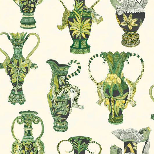 Обои из Великобритании коллекции ARDMORE от COLE & SON. Khulu Vases - грациозный дизайн для гостиной, в котором представлены классические вазы, обвитые леопардами, львами, попугаями и другими африканскими животными. Ассортимент на сайте О-Дизайн