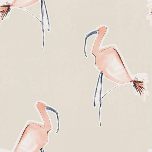Заказать обои в спальню арт. 111998 дизайн Zanzibar из коллекции Zanzibar от Scion, Великобритания с принтом в виде абстрактных фламинго розового цвета на бежевом фоне в шоу-руме Odesign с бесплатной доставкой, широкий ассортимент