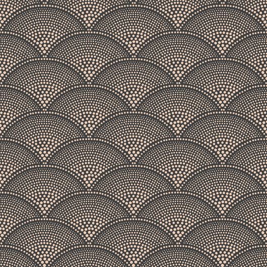 Обои Feather Fan от Cole & Son арт. 112/10033. Геометрический орнамент бронзового цвета на древесноугольном фоне, выполнен в технике пуантилизма и складывается в контуры многочисленных вееров. Заказать на сайте с онлайн-оплатой.