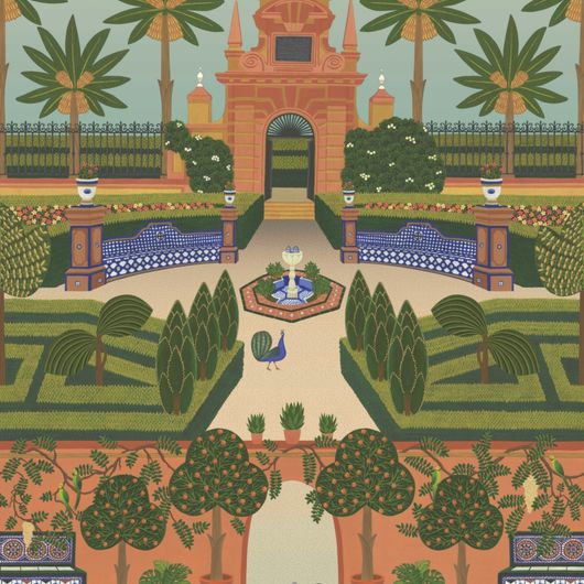 Флизелиновые обои пр-во Великобритания коллекция Seville от Cole & Son, живописный, красочный рисунок под названием Alcazar Gardens. Обои для гостиной. Купить обои в интернет-магазине, бесплатная доставка, большой ассортимент
