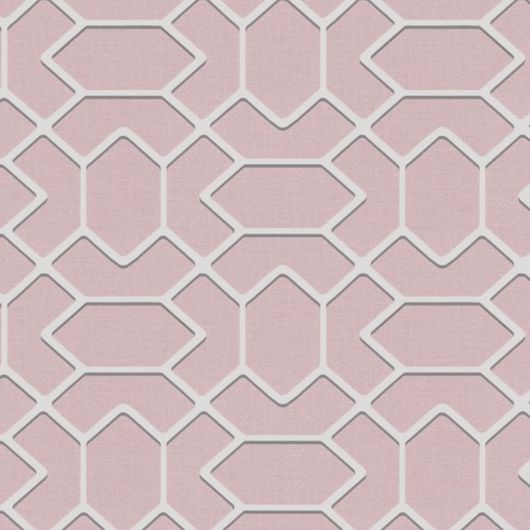 Обои виниловые на флизелиновой основе Fardis GEO HEX, для детской, с геометрическим рисунком белого цвета, на розовом фоне, под ткань, купить в Москве, большой ассортимент