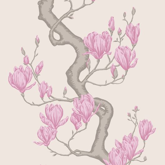 Купить премиальные обои Magnolia Tree арт. 128/1002 от Cole & Son из коллекции Classics II. Детализированный классический узор дерева Магнолия на кремовом фоне. Детальный рисунок, демонстрирующий качество печати.