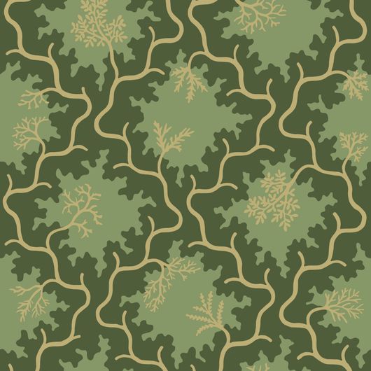 Купить премиальные обои  Moss Trellis арт. 128/4021 от Cole & Son из коллекции Classics II для кабинета. Смелый абстрактный принт болотного мха со сложным сочетанием болотного зеленого и цвета состаренного золота с металлическими акцентами, демонстрирующий качество печати. Английские обои для стен в спальне, гостинной, коридора или столовой.