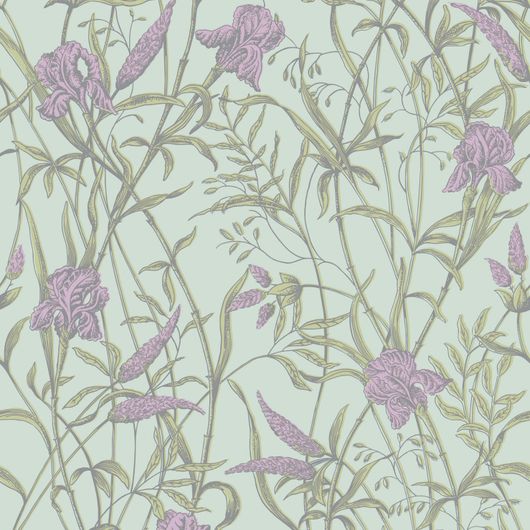 Купить премиальные обои  Iris арт. 128/5024 от Cole & Son из коллекции Classics II для стен. Детализированный рисунок цветков и листьев ириса на спокойном голубом фоне, демонстрирует качество печати. Английские обои для стен в спальне, гостинной, коридора или столовой.