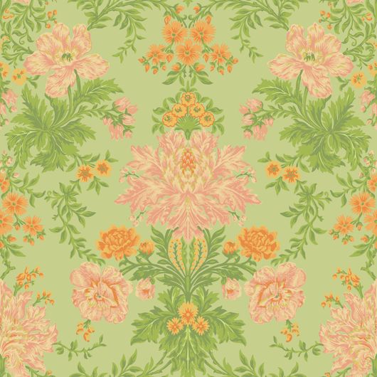 Купить премиальные обои для стен Poppies арт. 128/7036 от Cole & Son из коллекции Classics II. Орнаментальный винтажный принт Poppies  в пастельных цветах на нежном зеленом фоне, демонстрирует качество печати. Английские обои для стен в спальне, гостинной, коридора или столовой.