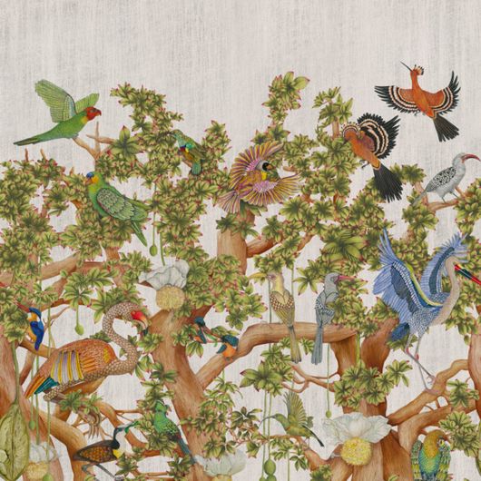Обои Tree of Life Platinum арт. 129/1001 от Cole&Son каталог Ardmore Baobab, флизелиновые, стиль джунгли, баобаб и животные. Детальная прорисовка баобаба и птиц