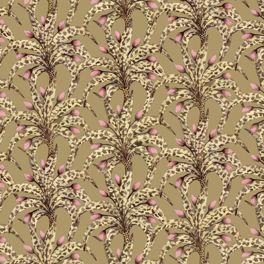 Детальный рисунок флизелиновых обоев Afrika Damask Safari & Blush арт. 129/5020 от Cole&Son каталог Ardmore Baobab, тонкая ручная прорисовка в виде дамасского дерева органичной формы в цветах Сафари с пудровым.