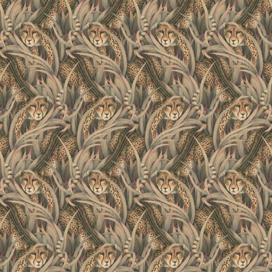 Роскошный и замысловатый рисунок обоев Cheetah Prowl Slate арт. 129/8044 от Cole&Son (Англия) из каталога Ardmore – Baobab с королевскими гепардами, пробирающимися сквозь стебли трав.