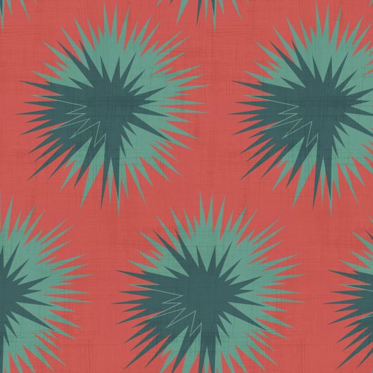 Купить премиальные обои Soft Thistle Blood Orange & Viridian арт. 130/7025 от Cole&Son, каталог Cole&Son x Vivienne Westwood. Высокохудожественный узор с абстрактным  изображающим величественный молочай в веридиевом цвете на фоне кроваво-красного оттенка.