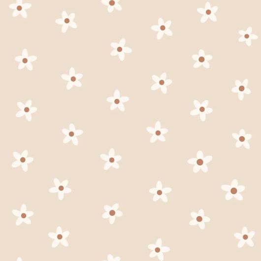 Флизелиновые бежевые обои с ромашками для дома Daisies beige арт. 131112 в интерьере комнаты — уютный и игривый узор для стен.