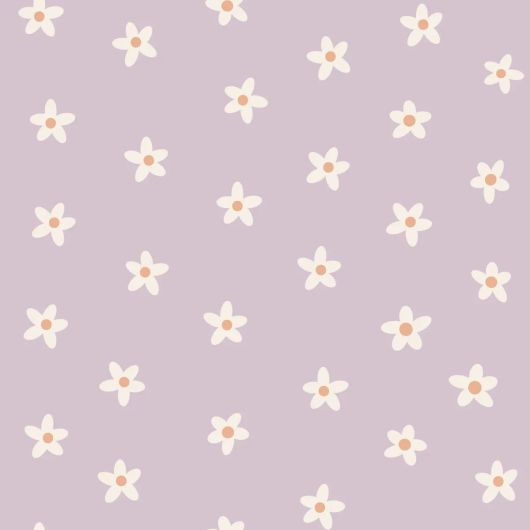 Пурпурно-лиловые флизелиновые обои с ромашками для дома Daisies lilac purple арт. 131114 — уютный и игривый узор для стен.