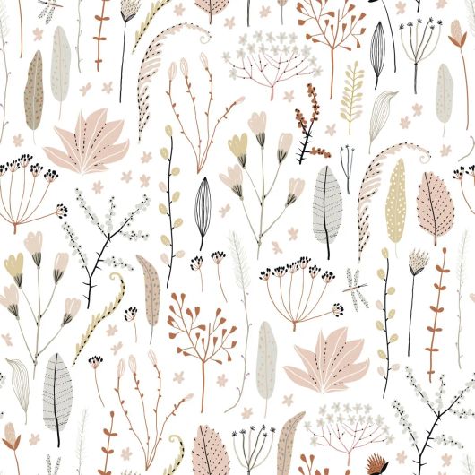 Флизелиновые обои Wildflowers soft pink, gray and terracotta арт. 139702 — с полевыми цветами в мягких розовых, серых и терракотовых тонах — идеальный выбор для создания интерьера.