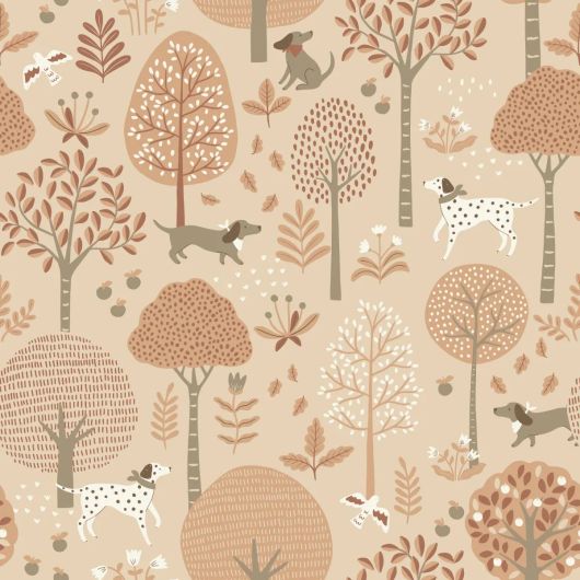 Узор детских обоев для стен Dogs beige and terracotta pink арт. 139711 — с очаровательными собачками дарят ощущение дружбы, добра и беззаботного детства. Такой дизайн идеально подходит для детской комнаты, где важна каждая деталь: от цвета стен до настроения.