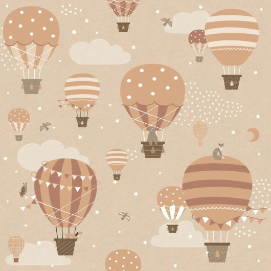 Детские флизелиновые обои Air balloons beige and terracotta арт. 139801 с воздушными шарами для детской комнаты.