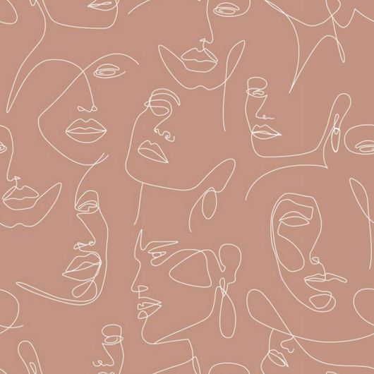 Дизайнерское панно ESTA HOME из коллекции "Art Deco" с модным узором Ар Нуво в виде абриса женских лиц на терракотово персиковом фоне для гостиной или столовой