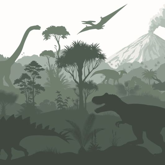 Детское флизелиновое панно Dinosaurs dark green арт. 159491 с динозаврами для комнаты мальчика.