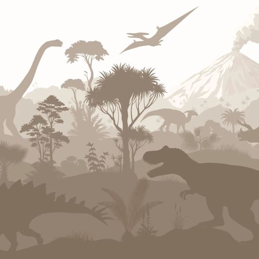 Детское флизелиновое панно Dinosaurs brown арт. 159493 с динозаврами для комнаты мальчика.