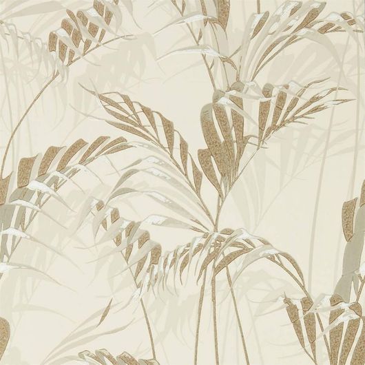 Изящный тропический рисунок в бежевых тонах на флизелиновых обоях арт.216644 от Sanderson из коллекции The Glasshouse подойдет для ремонта спальни