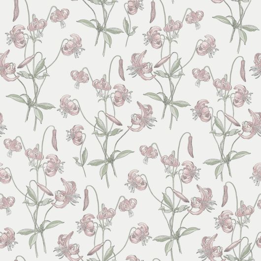 Флизелиновые обои из Швеции коллекция Northern FEELINGS от Collection For Walls под названием Lily. Розовые лилии на светлом фоне. Обои для кухни, обои для гостиной, обои для спальни. Большой ассортимент, купить обои в салоне Одизайн