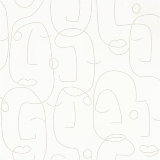Купить стильные английские обои в гостиную арт. 112005 дизайн Barbican из коллекции Zanzibar от Scion, Великобритания с  принтом вдохновленным Пикассо в виде абстрактных портретов на белом фоне на сайте Odesign.ru