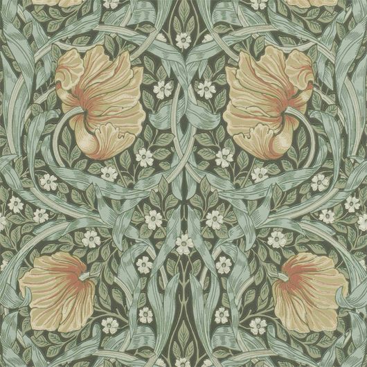 Купить обои для гостиной дизайн Pimpernel арт. 216856 из коллекции Compilation Wallpaper от Morris с ярким растительным принтом на нейтральном фоне.