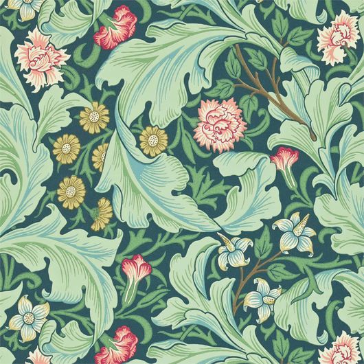Дизайнерские обои Leicester артикул 216864 из каталога Compilation Wallpaper от Morris & Co с пышным, цветочно растительным узором в стиле Ар-Нуво
