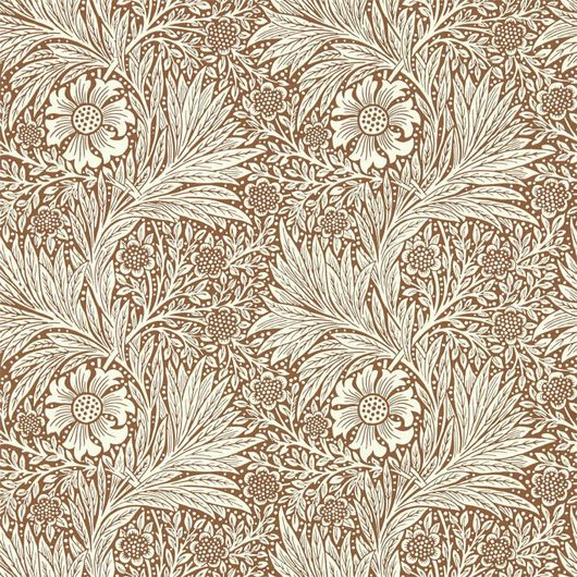 Английские бумажные ретро обои Marigold артикул 216955 из каталога Ben Pentreaths Queen Square  от Morris & Co с мелким цветочным узором бархатцев в монохромно коричневом цвете