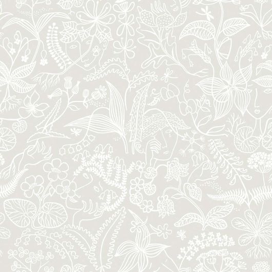 Флизелиновые обои из Швеции коллекции Scandinavian Designers  от Borastapeter, с рисунком под названием  Grazia  На фоне полупрозрачных, нежных оттенков – дымчато-сером - белыми контурами прорисованы удивительные растения, цветы и ягоды. Бесплатная доставка, оплата онлайн, Шведские обои в интернет-магазине, большой выбор, стильные обои