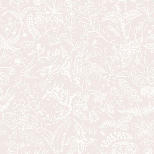Флизелиновые обои из Швеции коллекции Scandinavian Designers  от Borastapeter, с рисунком под названием  Grazia  На фоне полупрозрачных, нежных оттенков – бледно - розовом - белыми контурами прорисованы удивительные растения, цветы и ягоды. Бесплатная доставка, оплата онлайн, Шведские обои в интернет-магазине, большой выбор, стильные обои