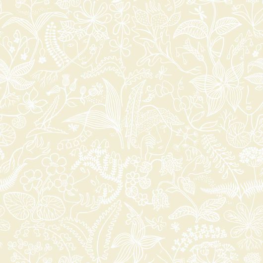 Флизелиновые обои из Швеции коллекции Scandinavian Designers  от Borastapeter, с рисунком под названием  Grazia  На фоне полупрозрачных, нежных оттенков –бледно -желтом  - белыми контурами прорисованы удивительные растения, цветы и ягоды. Бесплатная доставка, оплата онлайн, Шведские обои в интернет-магазине, большой выбор, стильные обои