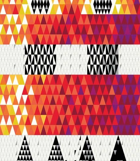 Дизайнерское панно Pythagoras / Пифагор из каталога Scandinavian Designers от Borastapeter с геометрическим рисунком, ярким градиентом цвета от желтого к красному и бордовому.