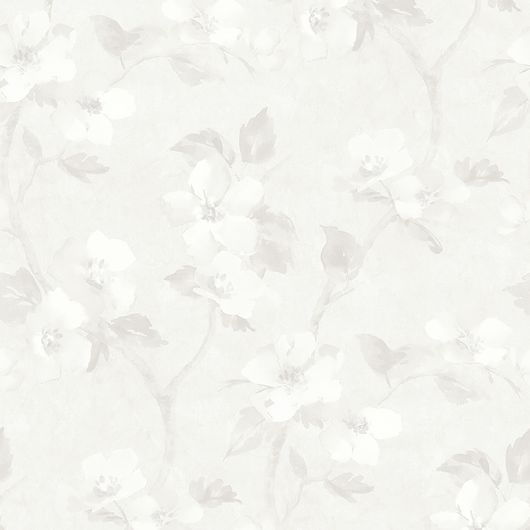 Обои для комнаты Helen´s Flower арт. 3583 с нежным узором из вьющихся анемон в серо-белых тонах с текстурой патины купить в салонах Москвы.