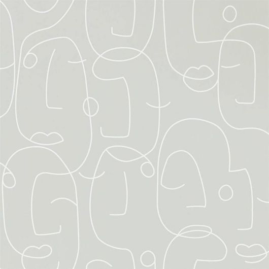 Выбрать обои в коридор арт. 112006 дизайн Epsilon из коллекции Zanzibar от Scion, Великобритания с  принтом вдохновленным Пикассо в виде абстрактных портретов на сером фоне в магазине обоев Одизайн