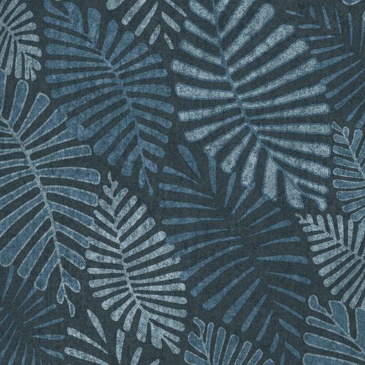 Обои "Nomad" арт.4301-3, фирмы Aura, с изображением тропических листьев в синем цвете, обои для гостиной