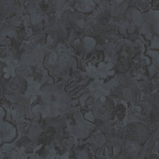Плотные виниловые обои с текстурным узором "Цветы Винцента" на сизо синем фоне из каталога VAN GOGH III