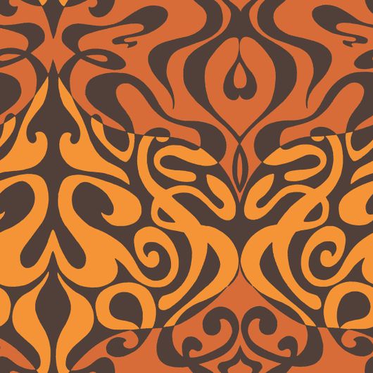 Обои арт. 69/7126. Рисунок в стиле 60-х годов с калейдоскопическим узором оранжевых тонов, на фоне коричневого цвета. Обои Cole & Son, Английские обои, выбрать в каталоге