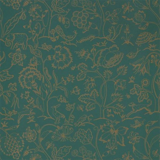 Купить бумажные обои для кухни арт. 216695 из коллекции Melsetter от Morris, Великобритания изумрудного цвета с тонкими золотыми линиями недорого в Москве.