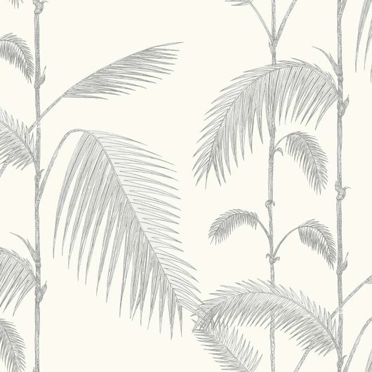 Обои Palm Leaves от Cole & Son с тонко прорисованными изящными стволами и широкими перистыми листьями пальм серых оттенков на фоне цвета слоновой кости будут великолепно смотреться в любом интерьере. Выбрать, заказать обои с бесплатной доставкой.