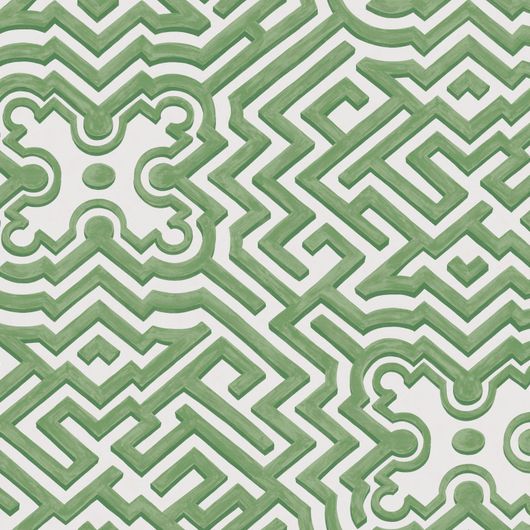 Основой обоев Palace Maze от Cole & Son стала схема садового лабиринта в Хэмптон-Корте. Затейливый геометрический узор лиственно-зеленого цвета, смягченный нанесенными кистью мазками. Обои для стен, большой ассортимент в салонах ОДизайн.
